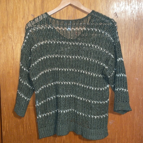 •CHICOS•SHINE STRIPED CHARLOTTE OPEN KNIT RIBBED 3/4 SLEEVE SCOOPNECK SWEATER 1 - Picture 9 of 14